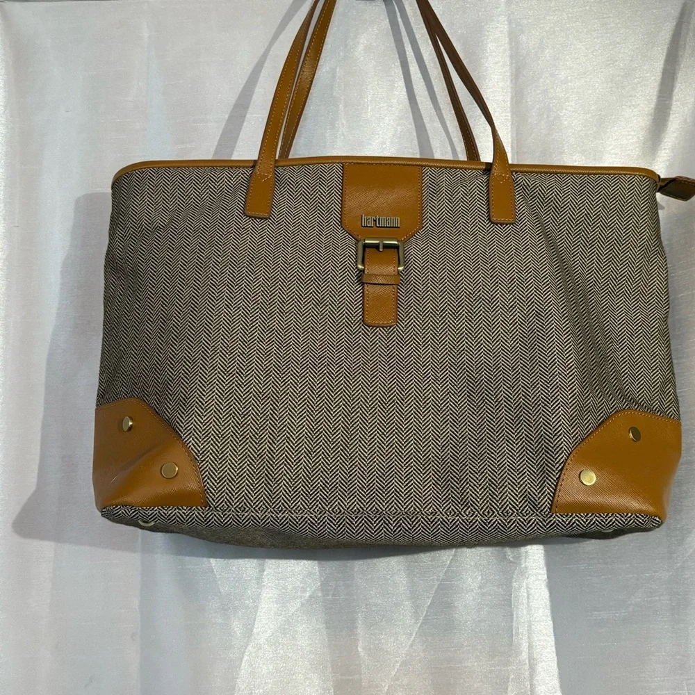 Hartmann Herringbone Luxe Elegant Brown and Tan Tote Bag - Picture 2 of 11